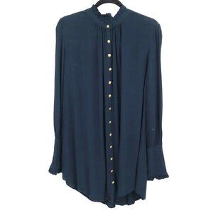 Free People Navy Long Sleeve Button Front Tunic